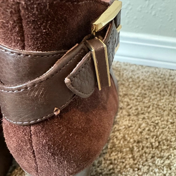 Louise et Cie Brown Leather and Suede Ankle Booties Block Heel Size 6 1/2 Women - Picture 5 of 10